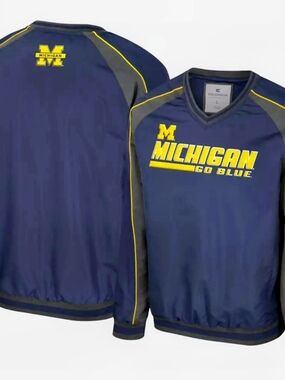 Colosseum Size (M) Michigan Go Blue Navy & Maize Pullover Coach Jacket 2 Pockets